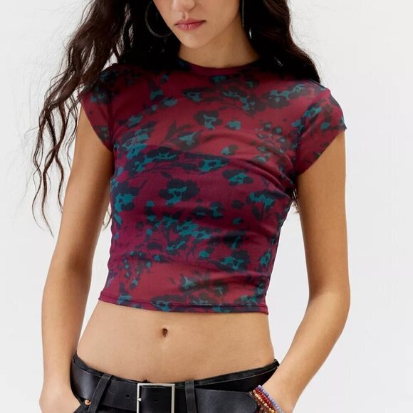 Urban Outfitters Tops - NWT UO Urban Renewal Remnants Mesh Red Animal Print Baby Tee